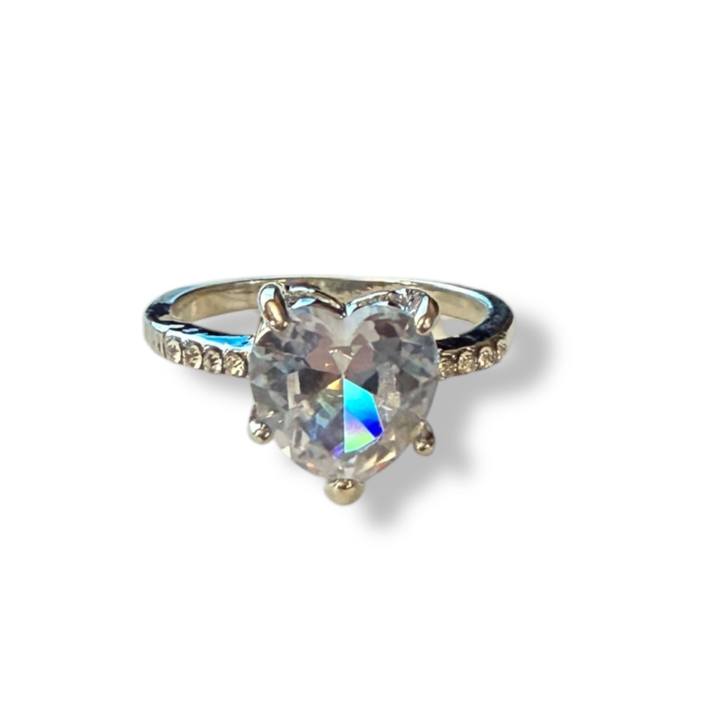 Diamond Heart CZ Engagement Wedding Silver Ring Size 6